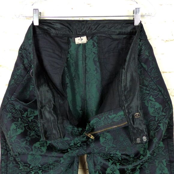 Y2K Lip Service Blacklist Pants Men 36x33 Black Green Brocade Jacquard Goth Rock - Picture 13 of 16
